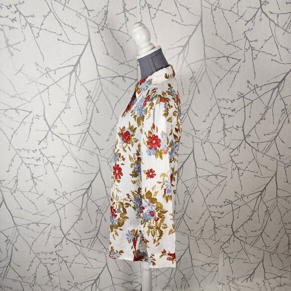 Contemporaine Colorful Floral Print 100% Linen Button Front Tunic - Picture 2 of 8
